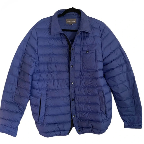 Slate + Stone down quilted puffy blue jacket  Sz L - Picture 1 of 14